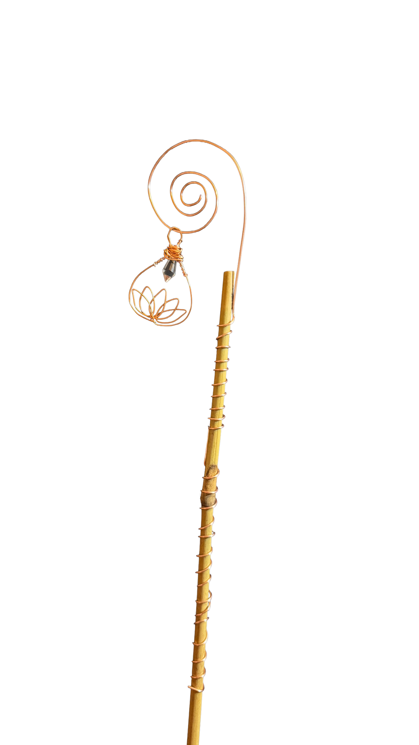 Copper Lotus Garden Stake With Crystal Plant Charm And Wire Plant Decor