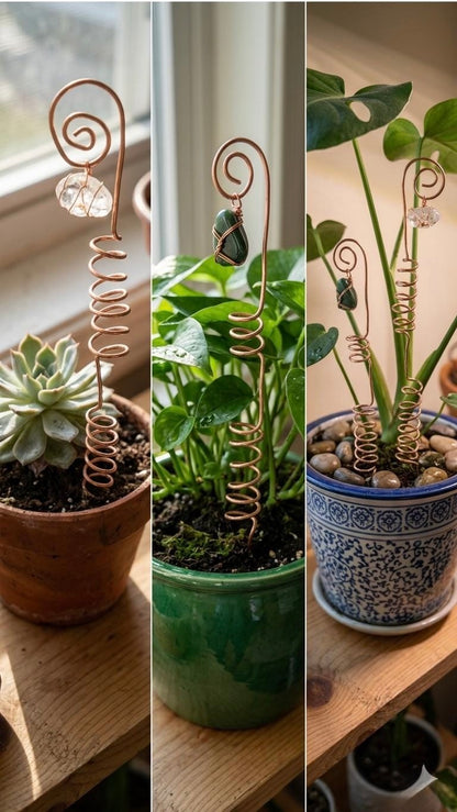 Whimsical Copper Plant Stakes Handmade Mini Garden Sculptures Plant Picks