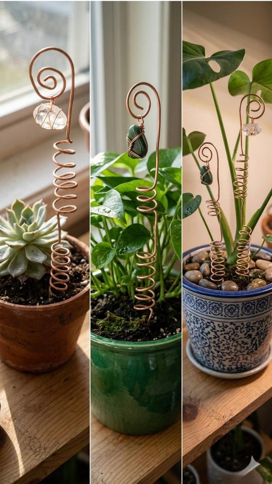 Whimsical Copper Plant Stakes Handmade Mini Garden Sculptures Plant Picks