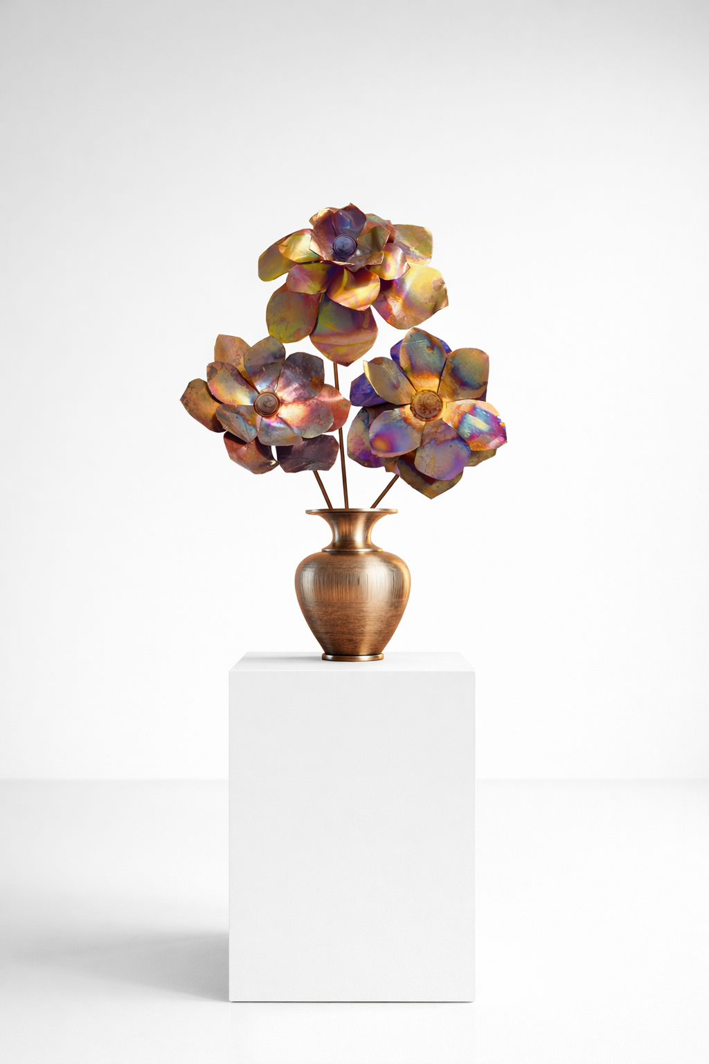 Flame Painted Copper Flower Sculptural One Of A Kind Handcrafted Patina Colors