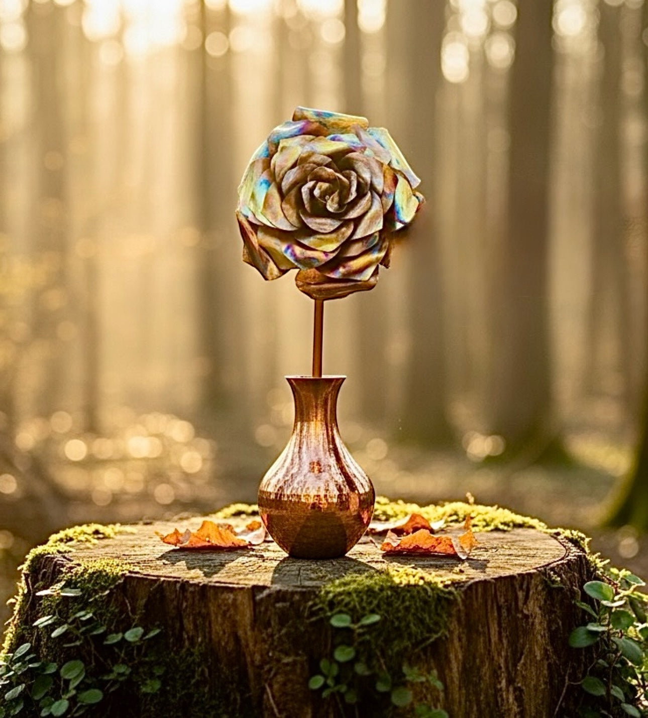 Flame Painted Rose | Hand-Crafted Copper Rose | Eternal Rose