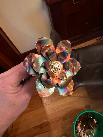 Flame Painted Copper Flower Sculptural One Of A Kind Handcrafted Patina Colors