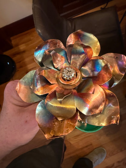 Flame Painted Copper Flower Sculptural One Of A Kind Handcrafted Patina Colors