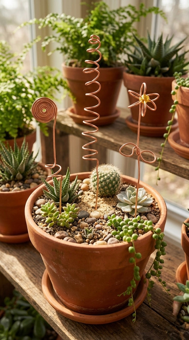 Whimsical Copper Plant Stakes Handmade Mini Garden Sculptures Plant Picks