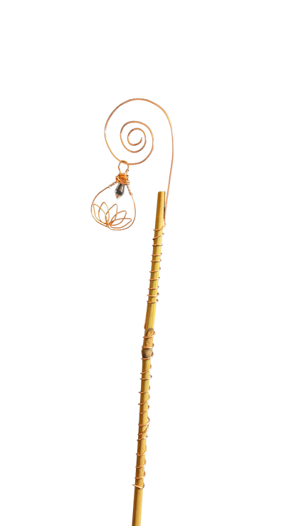 Copper Lotus Garden Stake With Crystal Plant Charm And Wire Plant Decor