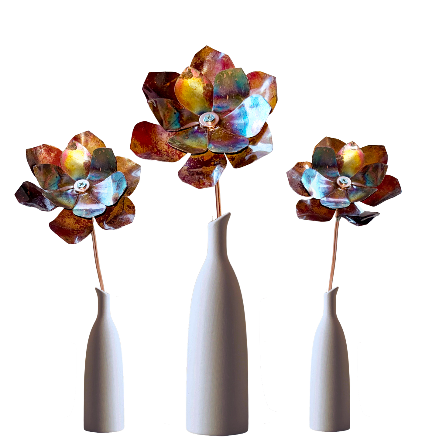 Flame Painted Copper Flower Sculptural One Of A Kind Handcrafted Patina Colors