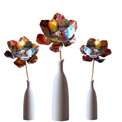 Flame Painted Copper Flower Sculptural One Of A Kind Handcrafted Patina Colors