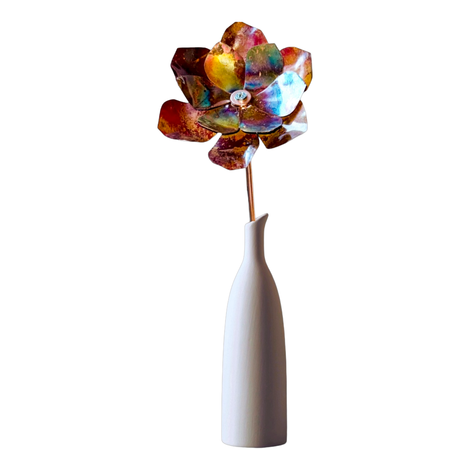 Flame Painted Copper Flower Sculptural One Of A Kind Handcrafted Patina Colors