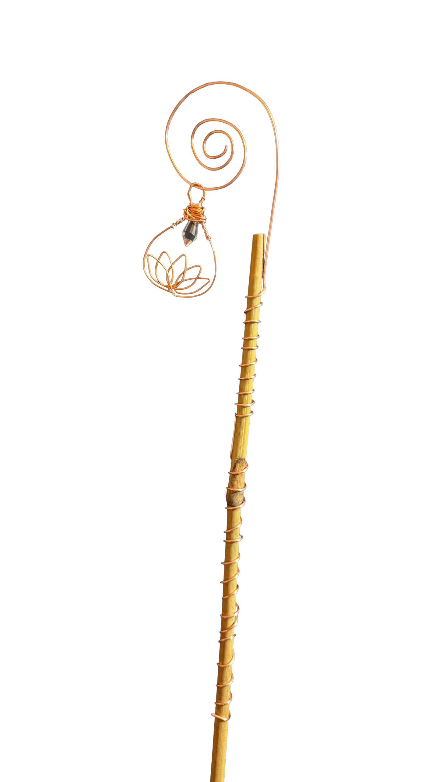 Copper Lotus Garden Stake With Crystal Plant Charm And Wire Plant Decor