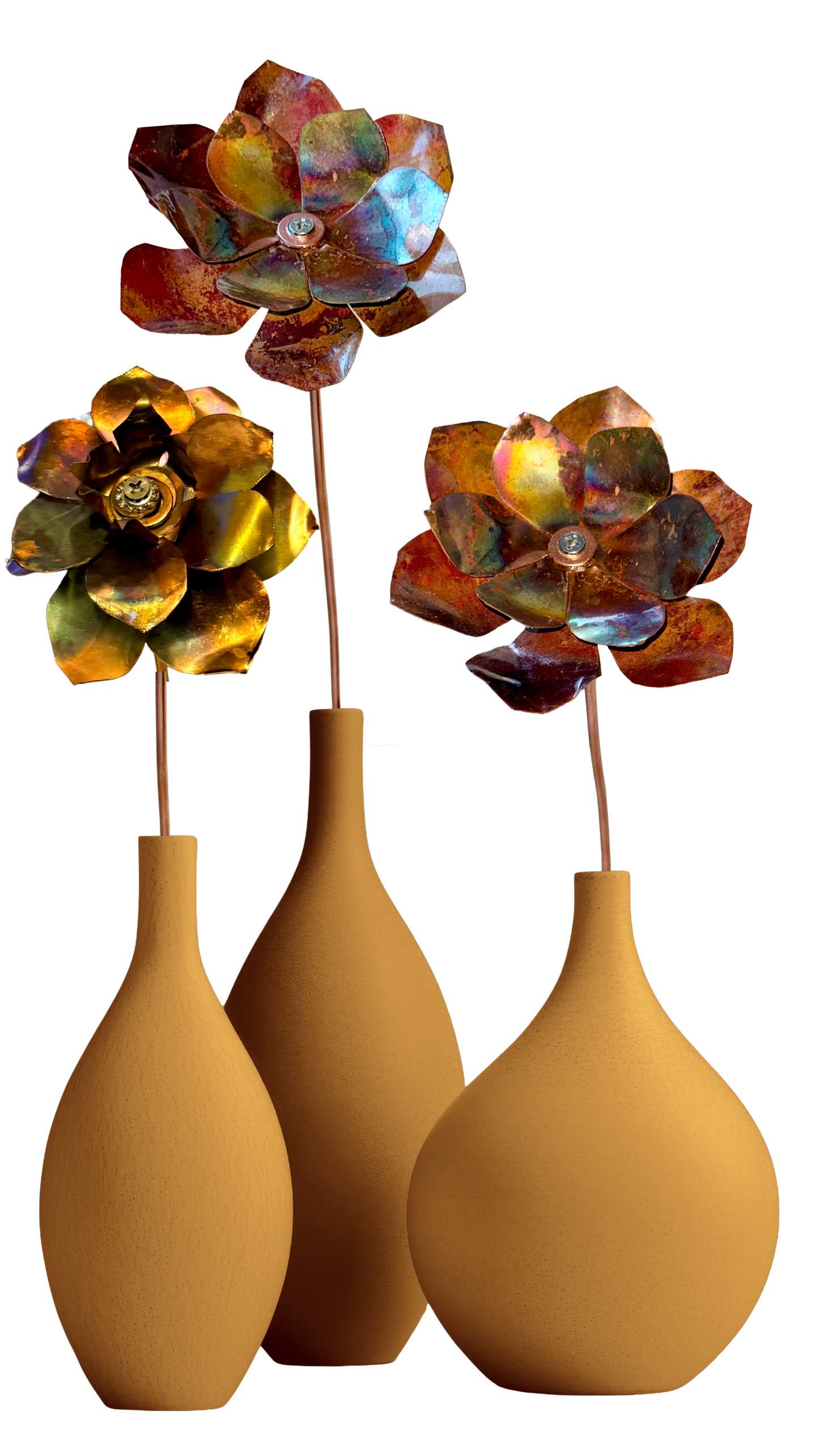 Flame Painted Copper Flower Sculptural One Of A Kind Handcrafted Patina Colors