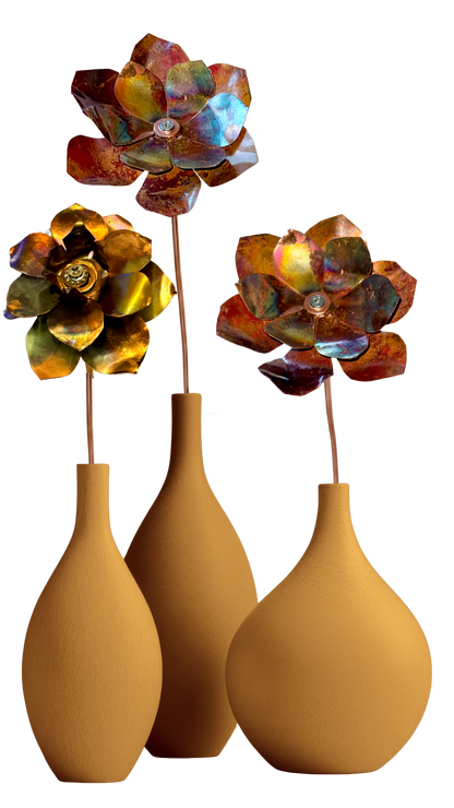 Flame Painted Copper Flower Sculptural One Of A Kind Handcrafted Patina Colors
