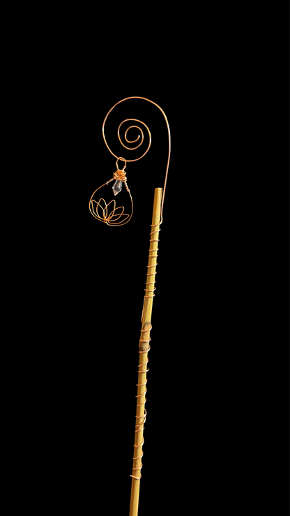 Copper Lotus Garden Stake With Crystal Plant Charm And Wire Plant Decor