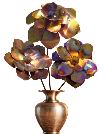 Flame Painted Copper Flower Sculptural One Of A Kind Handcrafted Patina Colors