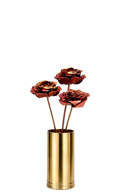 Flame Painted Copper Red Rose Trio - Handcrafted