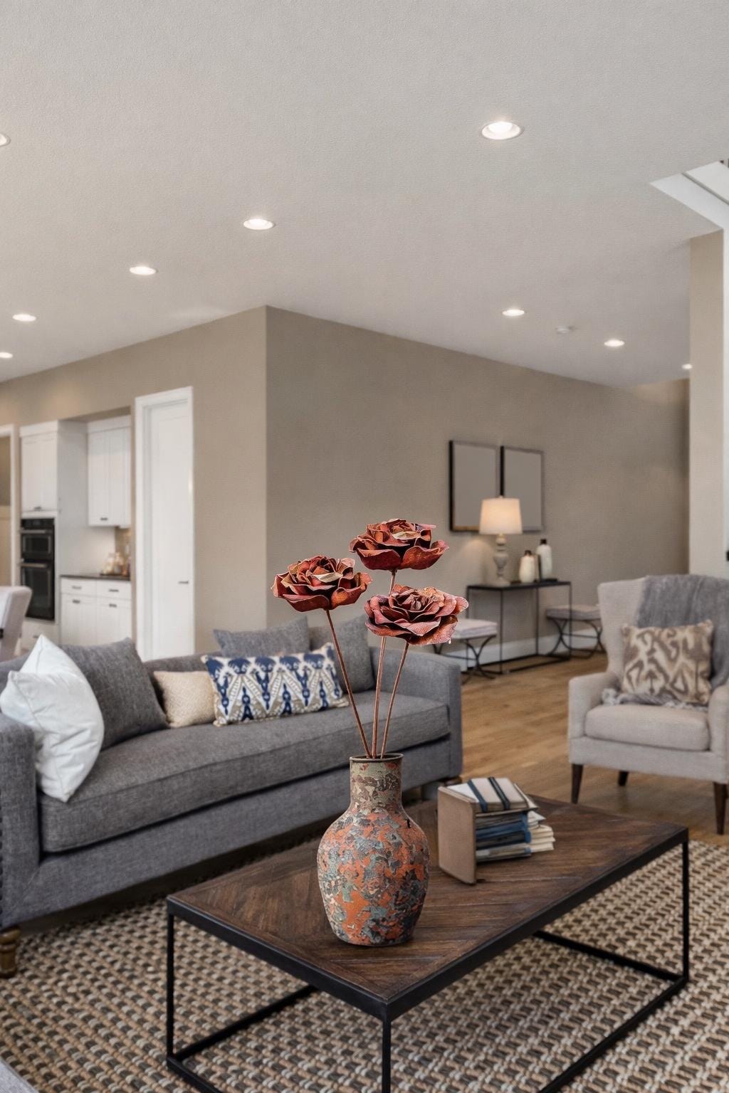 Flame Painted Copper Red Rose Trio - Handcrafted