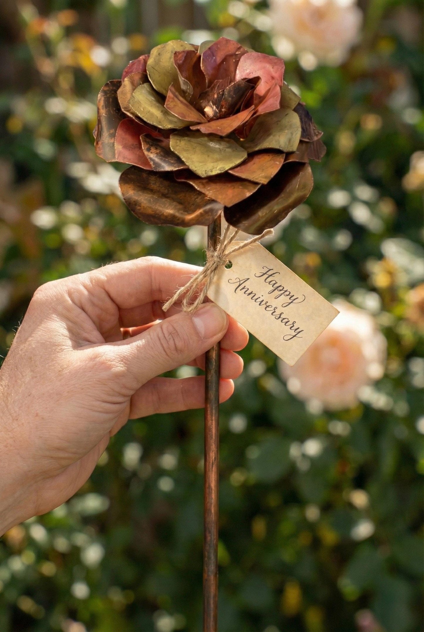 Flame Painted Copper Rose Sculpture - Eternal Rose - Handcrafted - Love is Love Edition