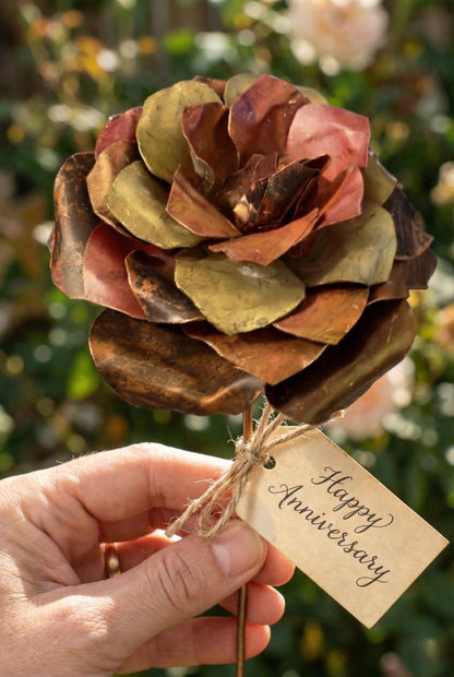 Flame Painted Copper Rose Sculpture - Eternal Rose - Handcrafted - Love is Love Edition