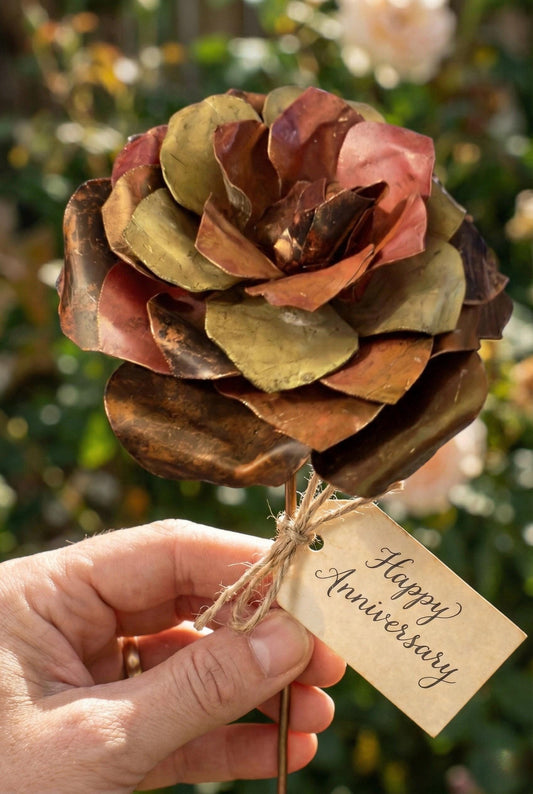 Flame Painted Copper Rose Sculpture - Eternal Rose - Handcrafted - Love is Love Edition