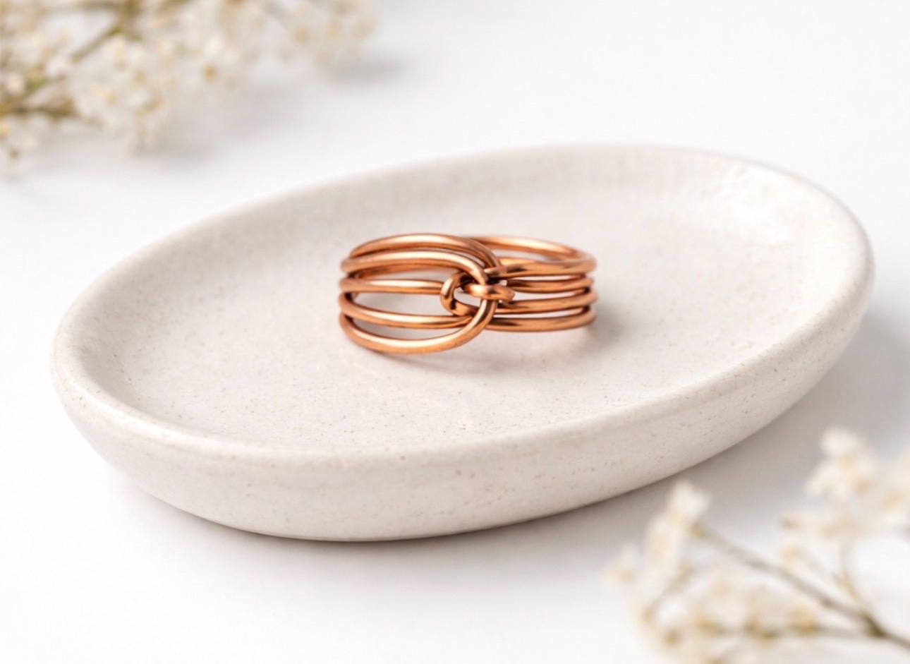 Handmade Copper Wire Ring – Multi Band Wrap with Knot Detail