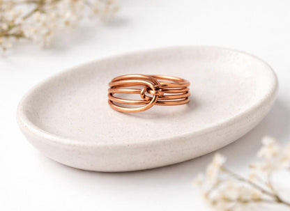 Handmade Copper Wire Ring – Multi Band Wrap with Knot Detail