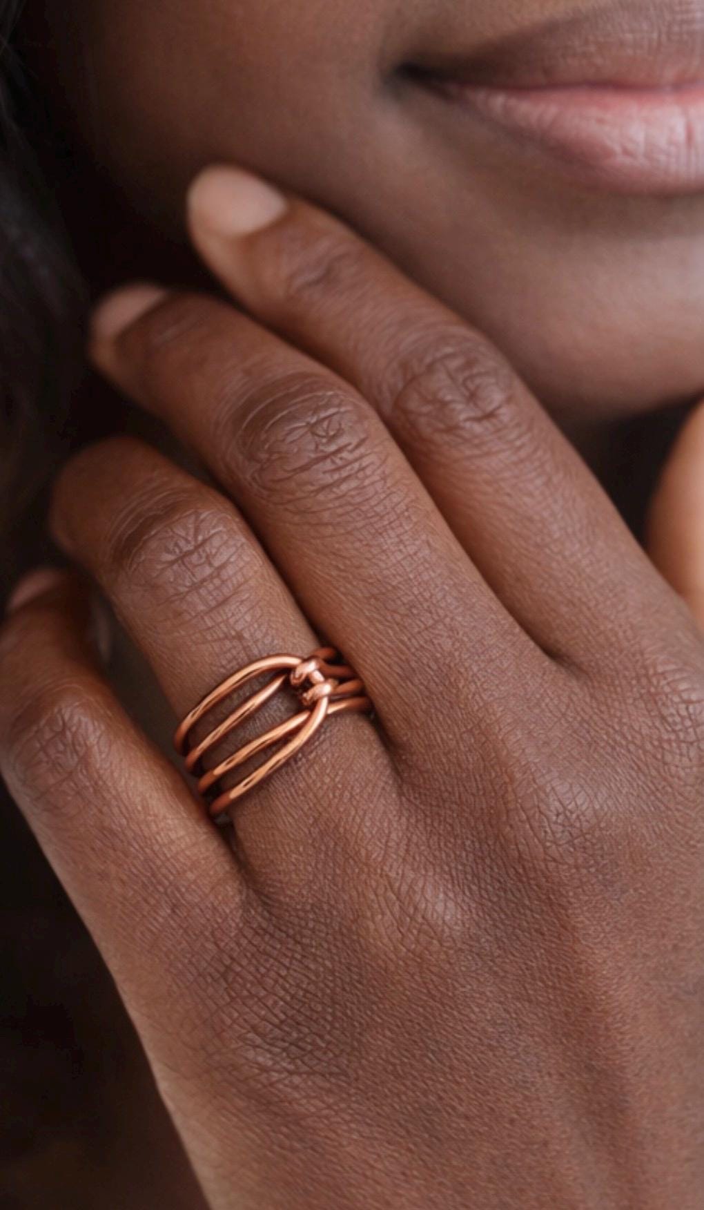 Handmade Copper Wire Ring – Multi Band Wrap with Knot Detail