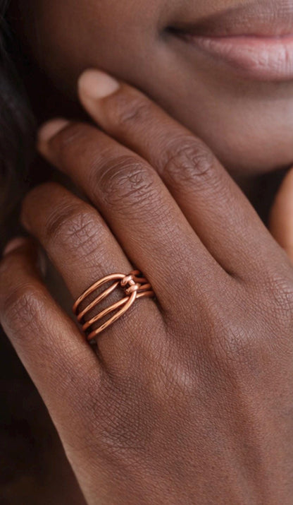 Handmade Copper Wire Ring – Multi Band Wrap with Knot Detail