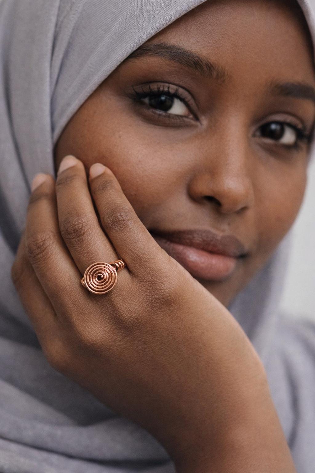 Copper Wire Double Spiral Single Band Ring – Handmade Spiral