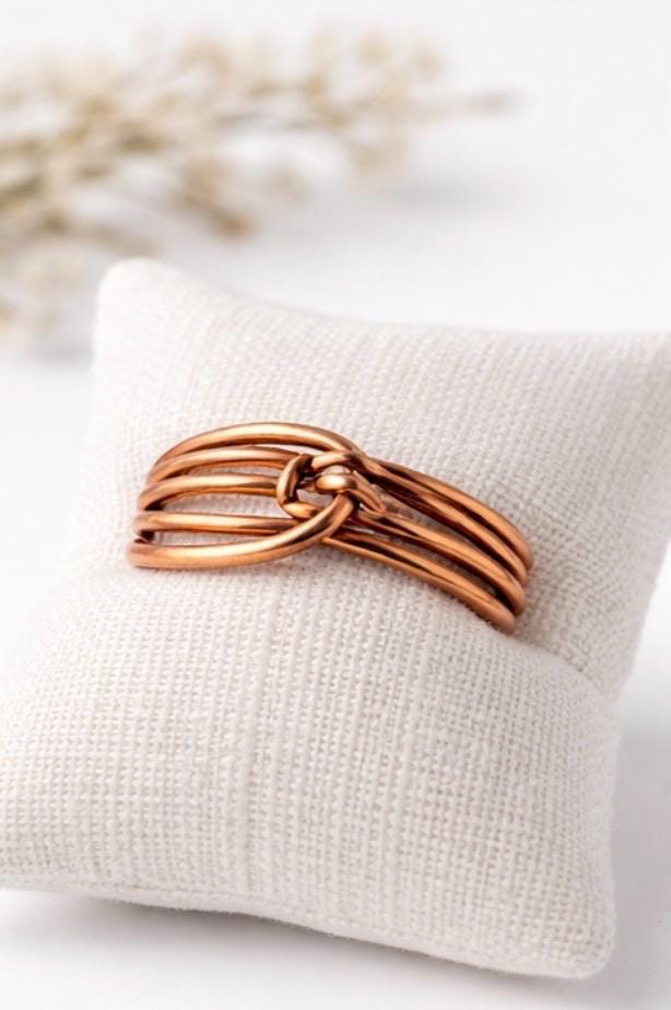 Handmade Copper Wire Ring – Multi Band Wrap with Knot Detail