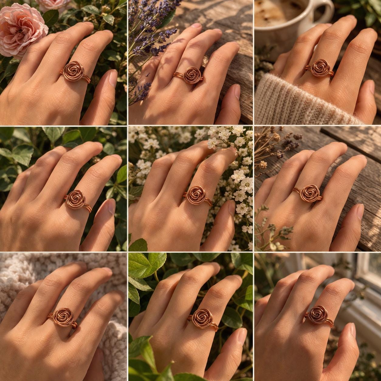 Copper Wire Rose Ring – Handmade Spiral Rose