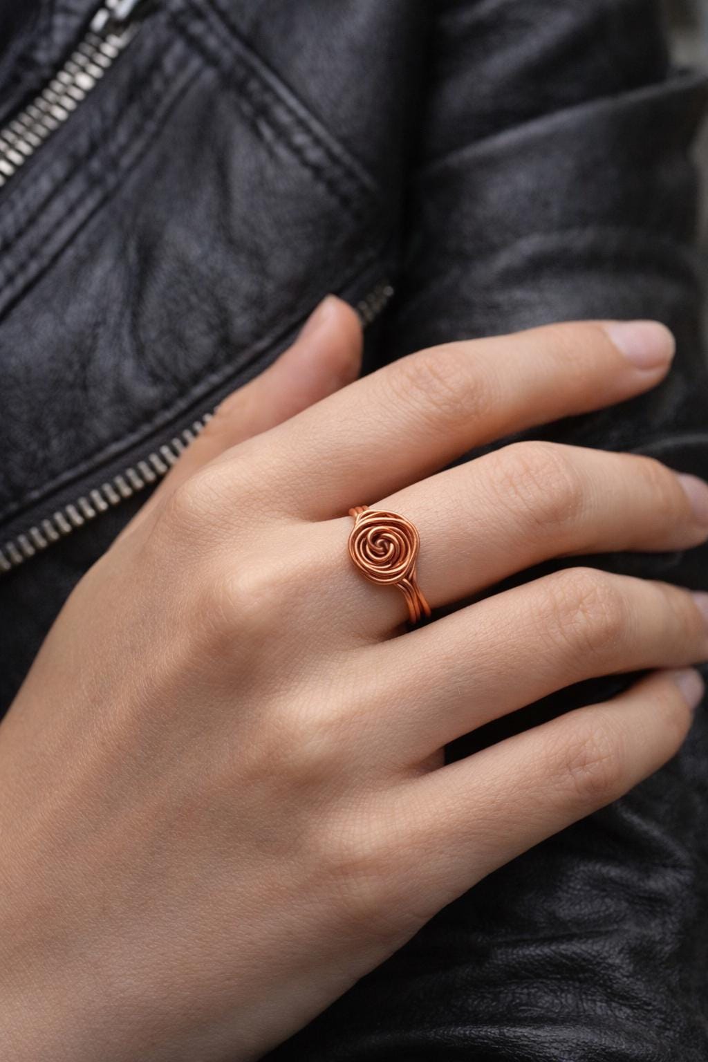 Copper Wire Rose Ring – Handmade Spiral Rose