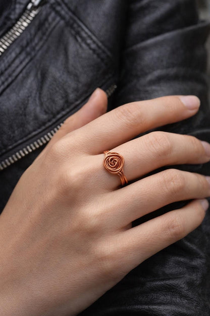 Copper Wire Rose Ring – Handmade Spiral Rose