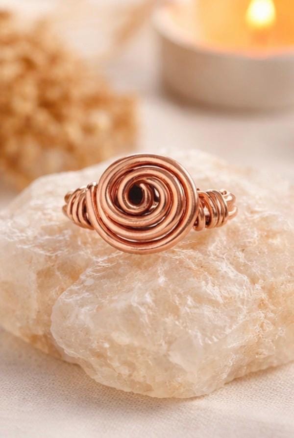 Copper Wire Double Spiral Single Band Ring – Handmade Spiral