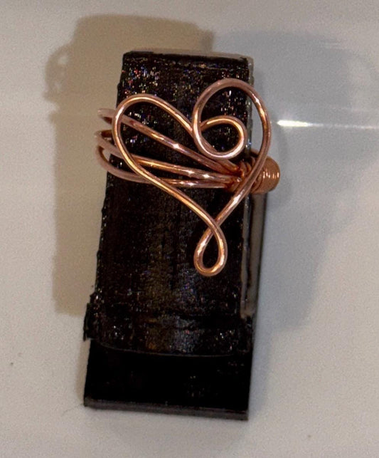 Handmade Wire Wrapped Heart Ring | Copper Swirl Statement Ring | Rustic Boho Jewelry | Romantic Artisan Gift for Her